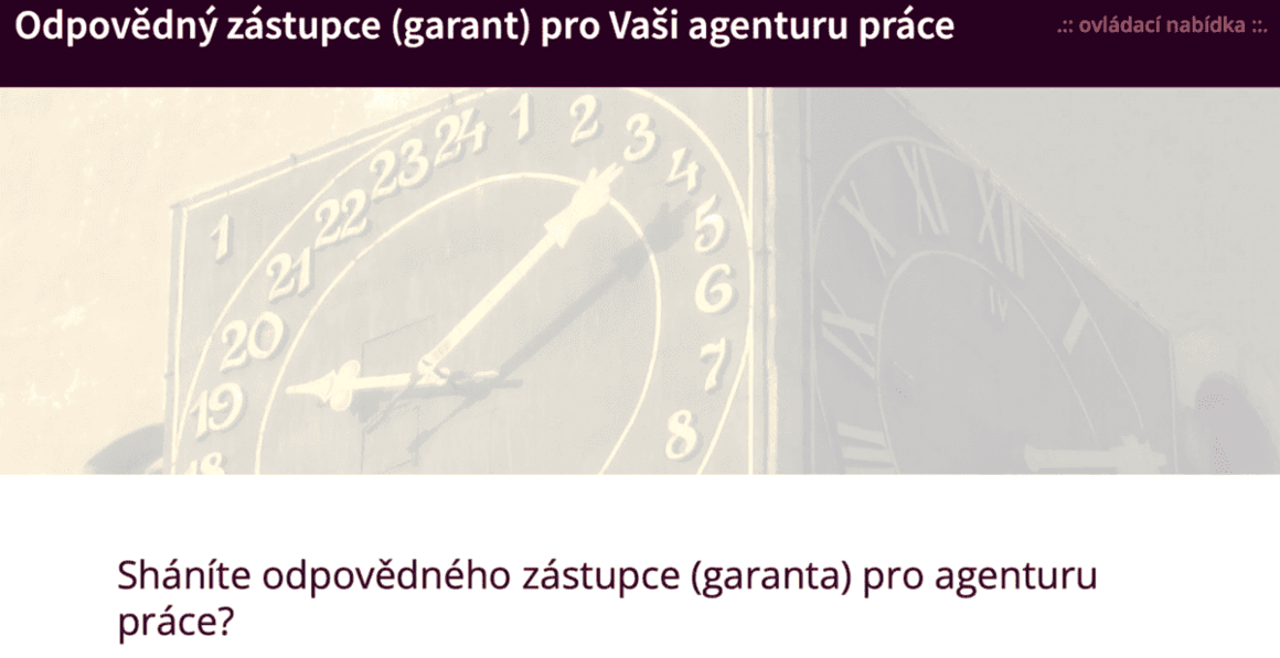 Ukázka webu, který nabízí pomoc se zajištěním garanta pracovní agentury Zdroj: investigace.cz