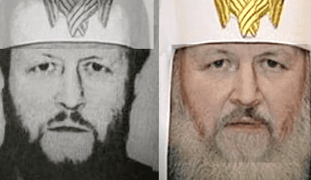 Nalevo je hlavní vor v zakoně Japončík, zavražděný v roce 2009. Napravo je upravená fotografie patriarcha Kirilla, který se v témže roce postavil do čela ruské církve. Podle konspirátorů se jedná o stejného člověka. Zdroj: YouTube