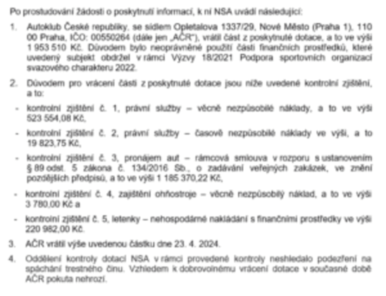 odpověď Národní sportovní Agentury - Autoklub