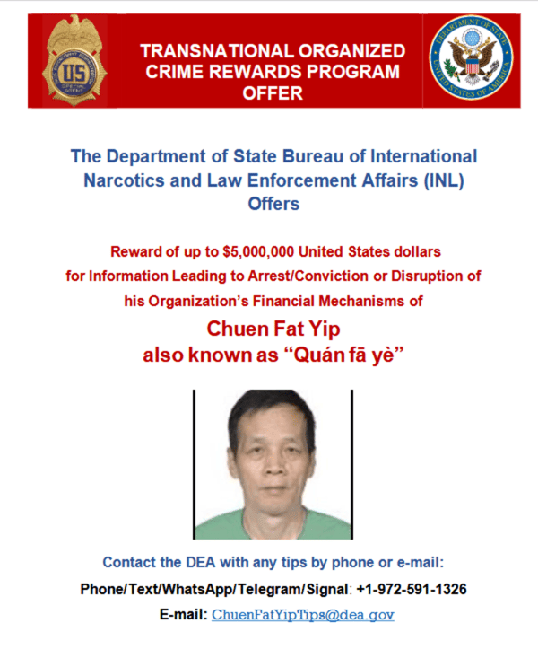 Na Číňana Yip Chuen Fata vypsaly americké úřady odměnu. Foto: Ministerstvo zahraničí USA 