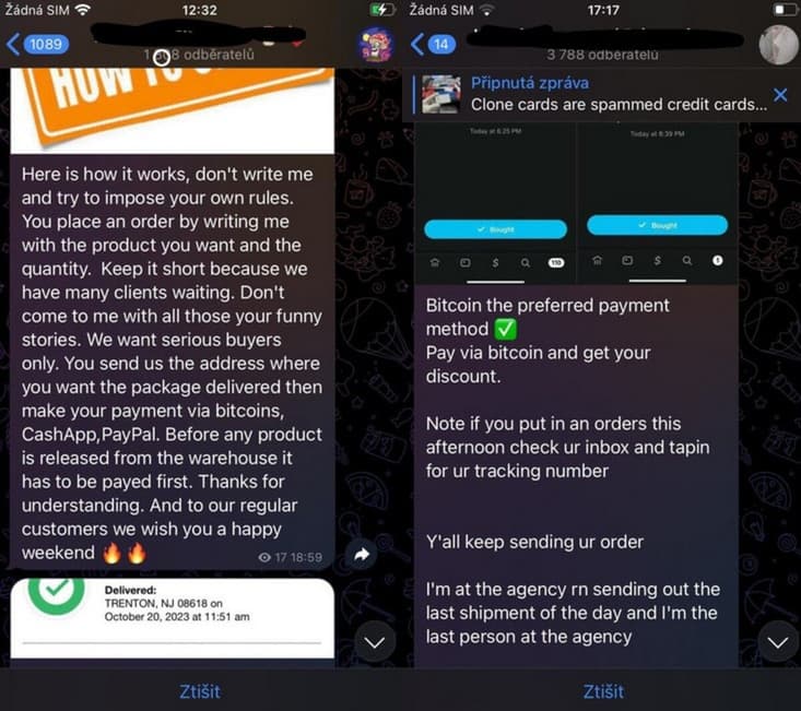 Přímo v telegramových kanálech jsou popsané metody, které obchodníci preferují. Většinou nelze vyjednávat.